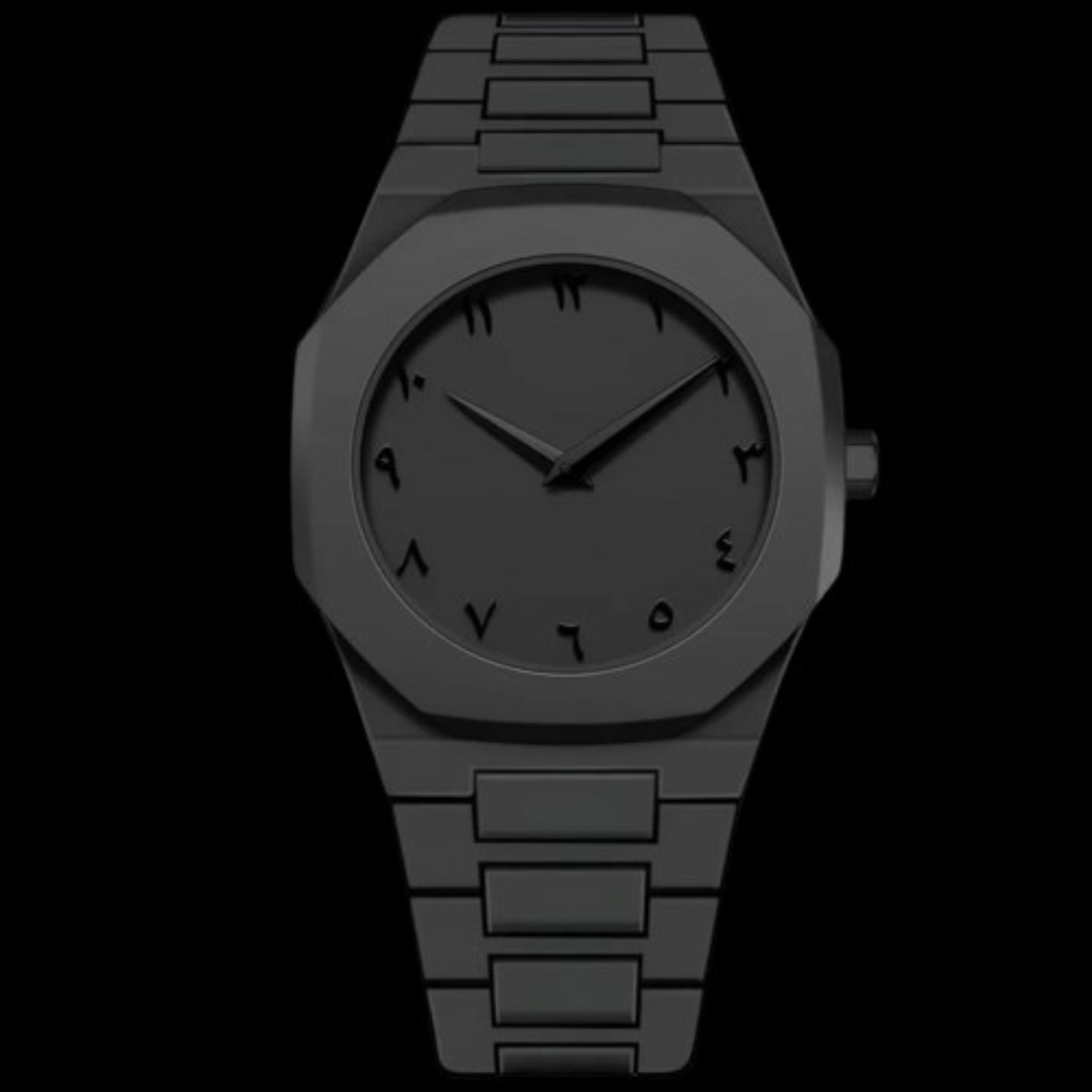 Arabic Numeral Watch, All Black, view 3